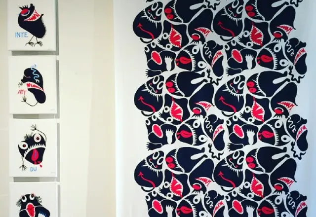 "Jante" väggtextil och tavlor, design och handtryck Ann Eriksson, SALT Konsthantverk.